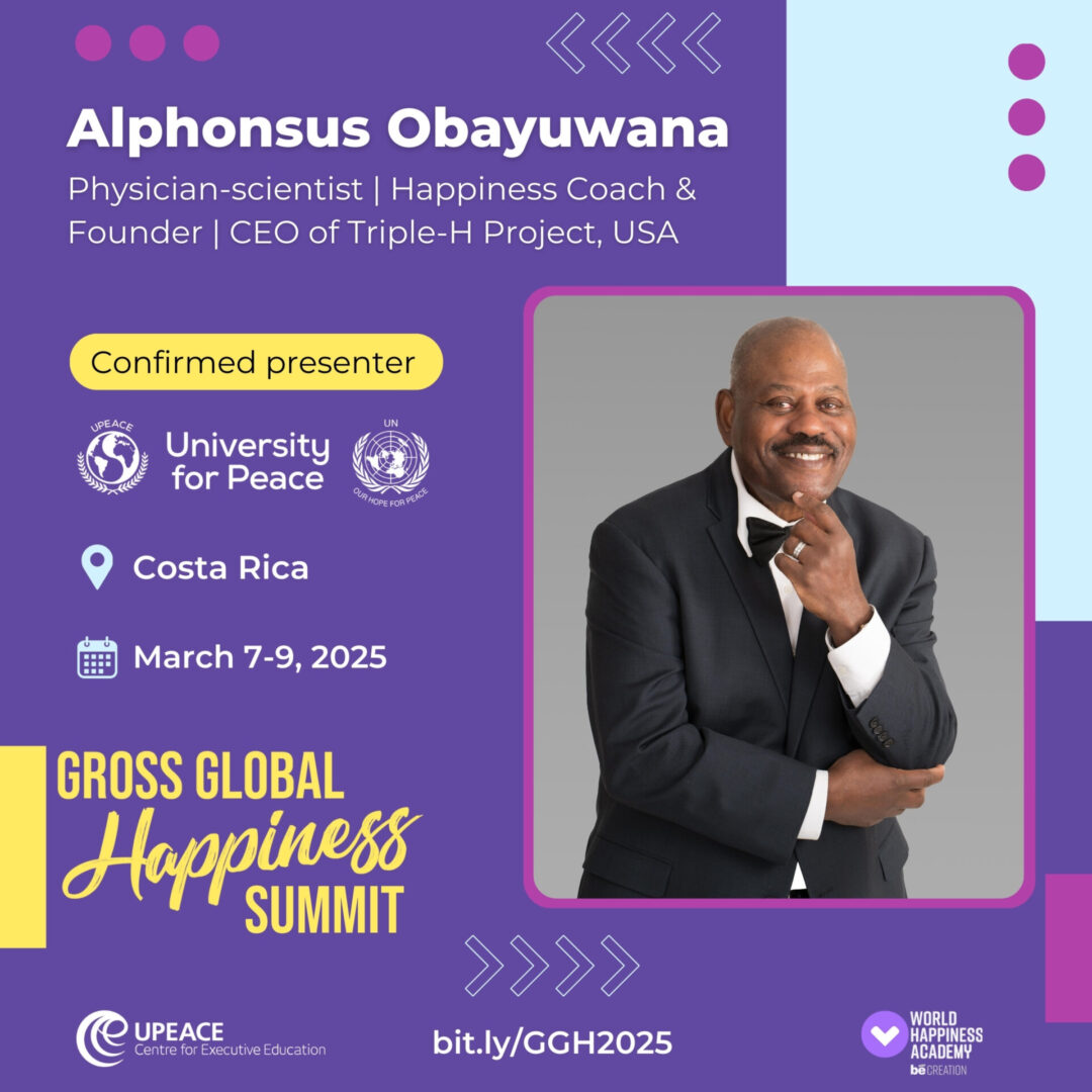 Man smiling at happiness summit announcement.