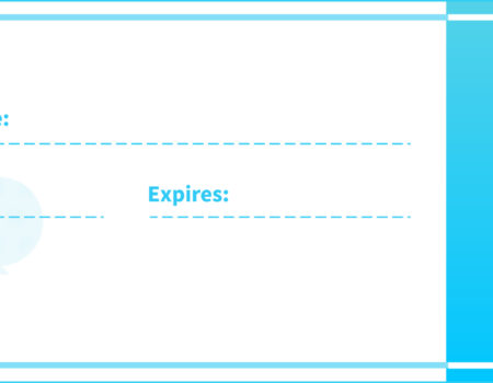 A blank blue and white gift certificate template with fields for product, recipient name, certificate number, expiry date, and value.