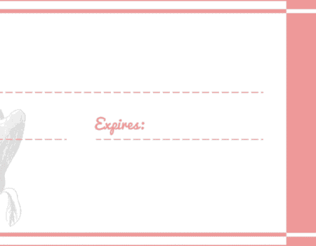 A blank expiration date card with pink borders and dotted lines.